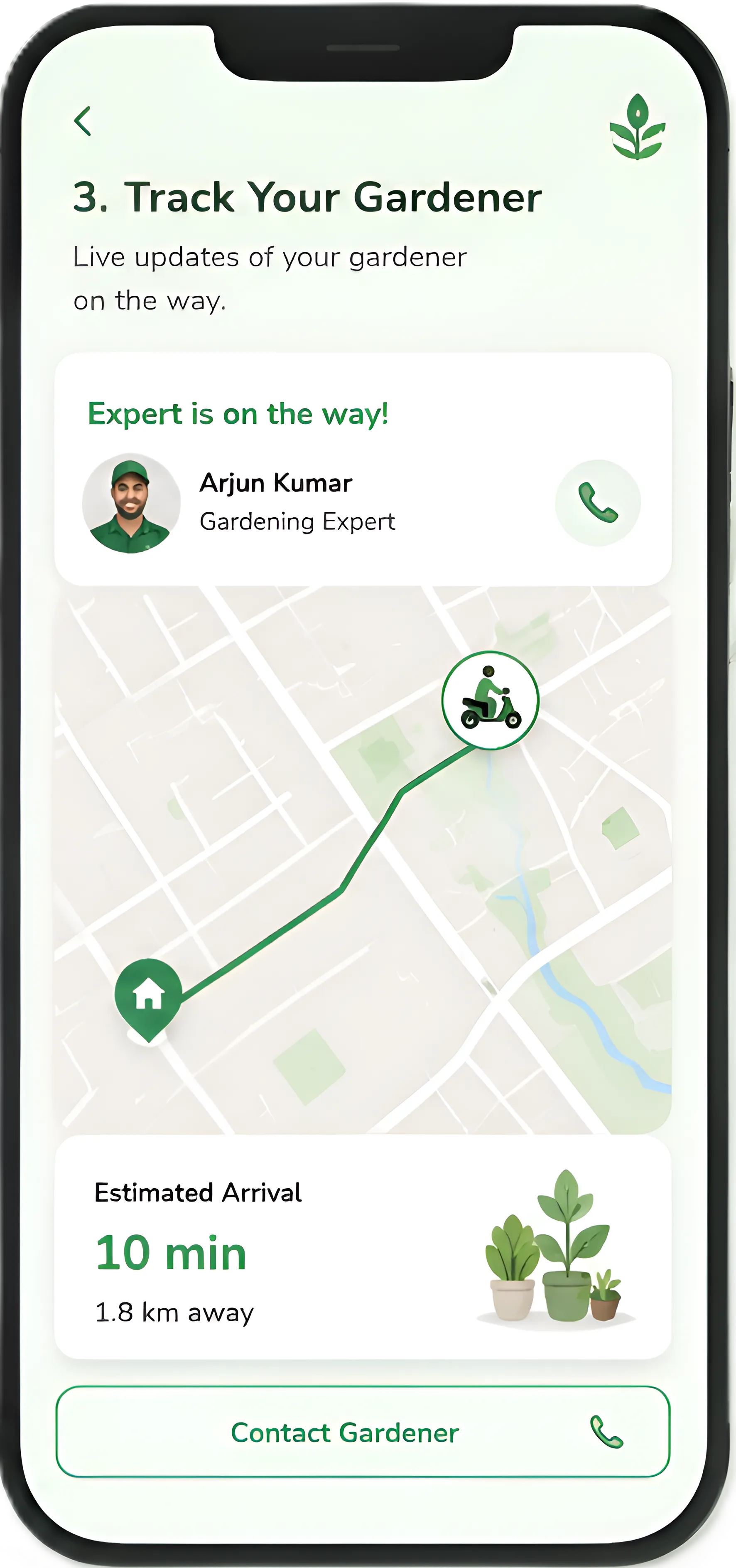 Track Your Gardener screen in the ProGarden app