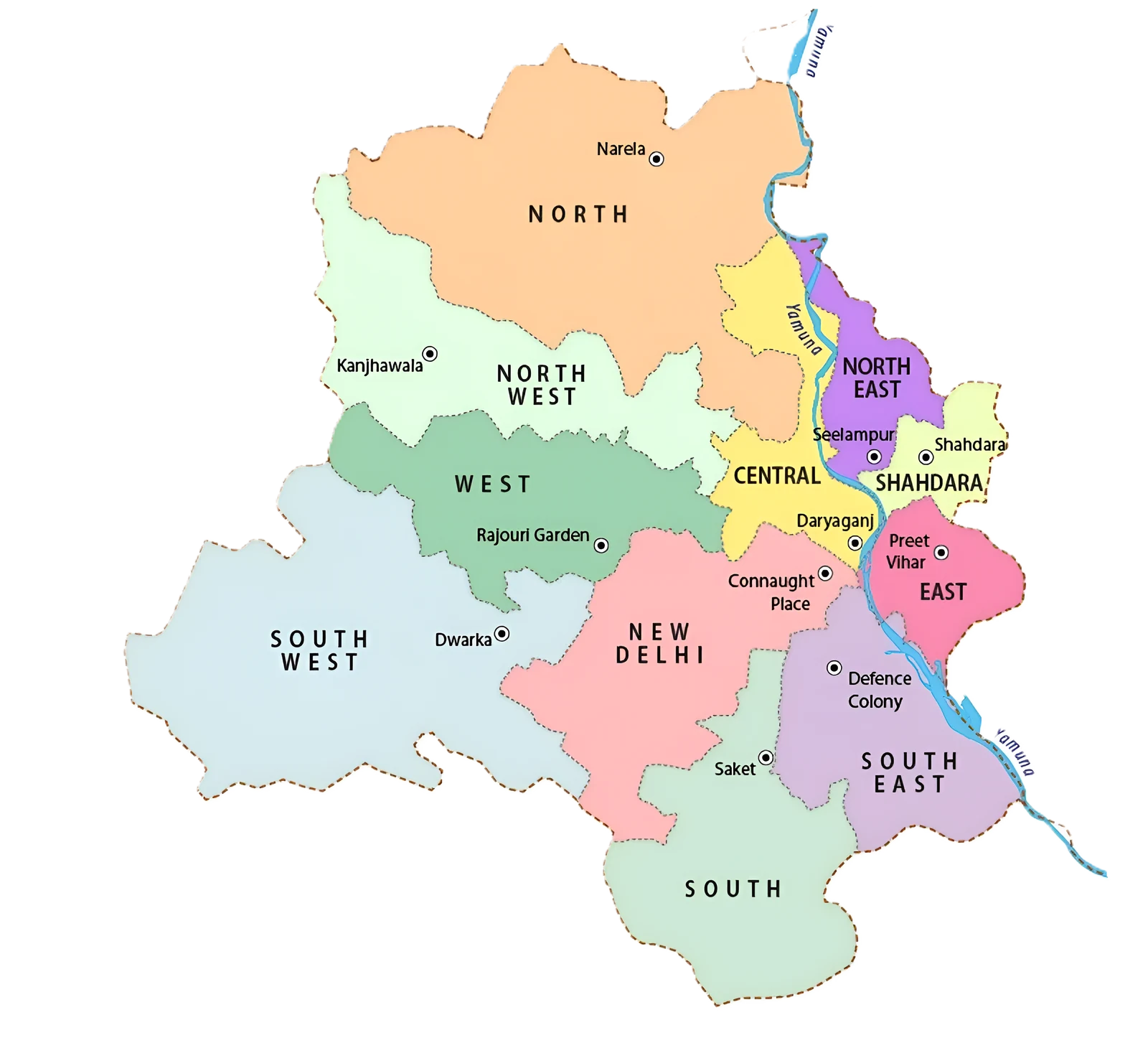 District map of Delhi showing the areas we currently service
